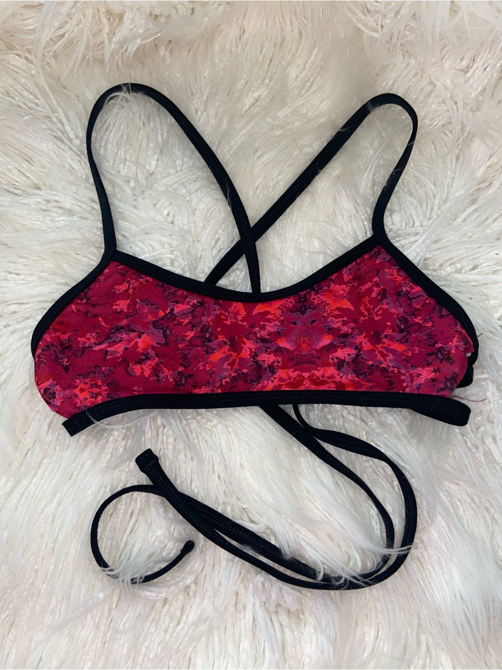 Jolyn Clothing Red Floral Crossback Bikini Top with Black Trim